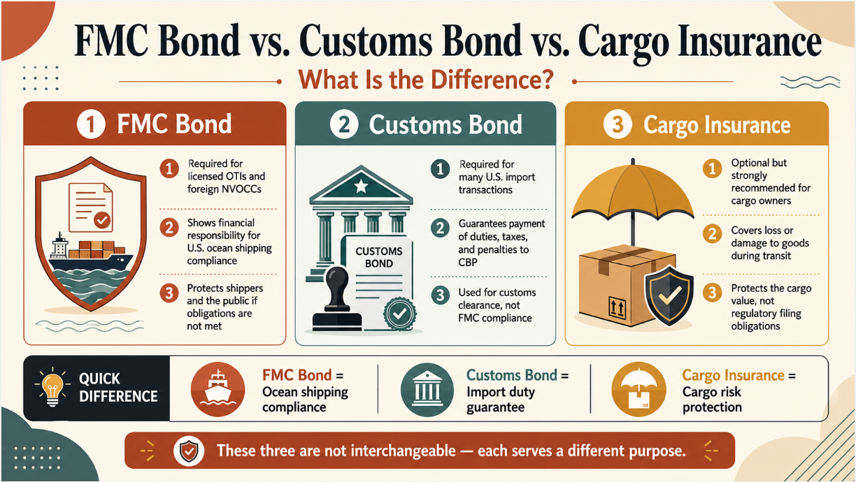 FMC Bond vs. Customs Bond vs. Cargo Insurance: What Is the Difference?
